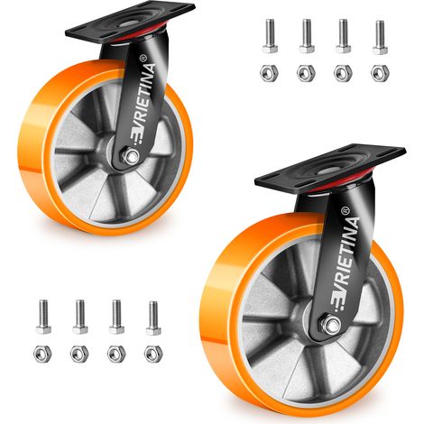 Lot de 2 Roulettes Pivotantes Ø125mm, Jusqu'à 800KG, Roulettes Charge Lourde Rotation à 360°, avec Noyau en Aluminium Roulettes Caoutchouc, Roulettes industrielles robustes