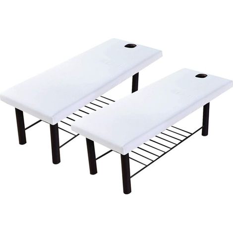 Lot de 2 draps-housses de table de massage avec trou, en polyester doux, réutilisables-Convient aux lits de massage de moins de 80 cm(Blanc)