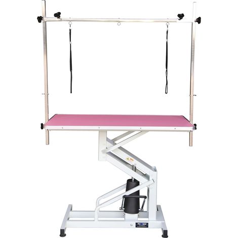Table de toilettage mécanique rose 110 x 60 cm – Variation de hauteur 39 cm – Plateau anti-dérapant – Pour chiens jusqu'à 100 kg – Phoenix Universal