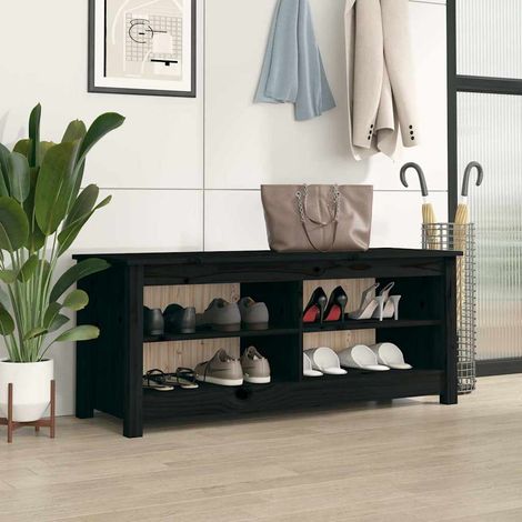 Banc à chaussures Noir 110x38x45,5 cm Bois de pin massif (1/5)