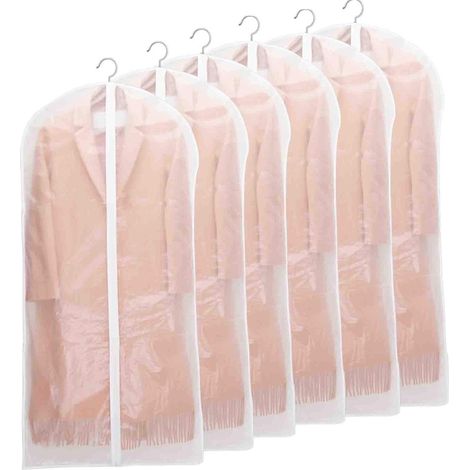 Housse à vêtements - Sac de rangement - Lot de 5 - 60 x 140 cm - Pochette à vêtements zippée - Housse imperméable avec ouverture pour cintre - Protection optimale des vêtements - Transparente - Respir (1/5)