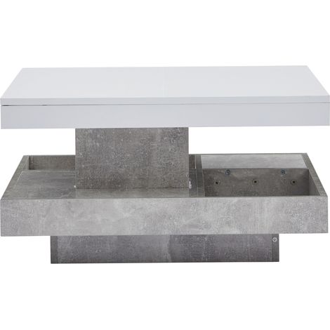 Tavolino da salotto doppio girevole 360° con piano lucido bianco e vano contenitore 70 x 70 x 36 cm (1/5)