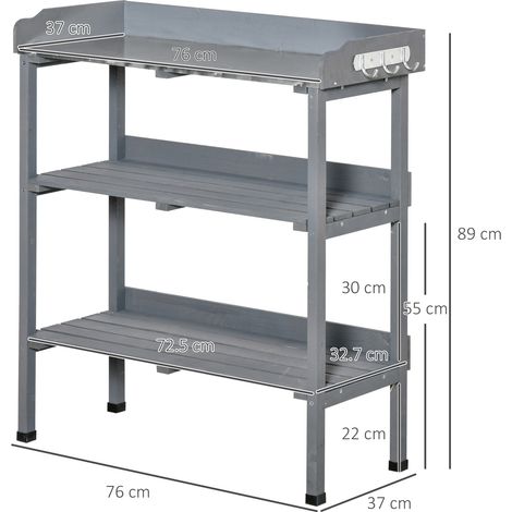 Table de jardinage, table à fleurs avec plateau en métal et bois, 76 x 37 x 89 cm, idéale pour le jardin et le balcon.