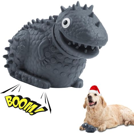 Jouet à mâcher pour chiens de races moyennes et grandes, dinosaure gris couineur Toozey (1/5)