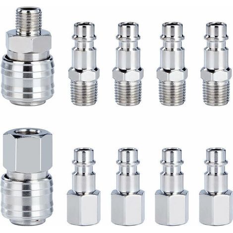 Kit de raccords rapides pour tuyau de compresseur d'air 1/4" BSP mâle et femelle (10 pièces) (1/4)