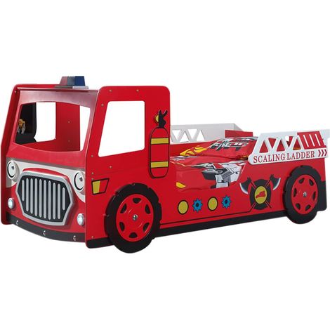 FIREMAN - Lit Camion de Pompier 90x200cm Rouge avec Leds