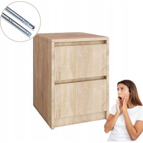 Mesita de noche con 2 cajones  Roble Sonoma  Frentes sin tiradores 41x52,2x43cm (1/5)