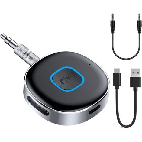 Recepteur Bluetooth Voiture, RéCepteur Bluetooth 5.0, Aux 3.5 mm Jack Audio Adaptateur, Aux Récepteur Bluetooth Appels Mains Libres pour Stéréo Voiture/Stéréo Domestique/Haut-Parleur