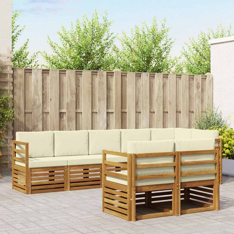 vidaXL Ensemble de canapés d'extérieur 8 pc Naturel et Crème Polyester (1/5)