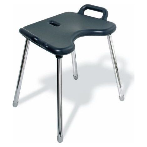 Tabouret de douche de la série HEWI 802 LifeSystem, pieds en acier chromé, assise en PUR 92 (gris anthracite), L : 533 mm, P : 400 mm, H : 531 mm (1/4)