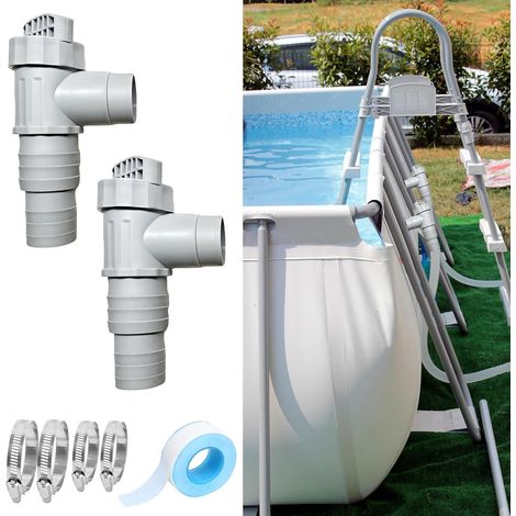 Lot de 2 robinets de maintenance/robinet d'arrêt pour piscines avec raccord de tuyau de 32 mm, 2 adaptateurs de tuyau de piscine, accessoires d'entretien de piscine avec 4 colliers de serrage (1/5)