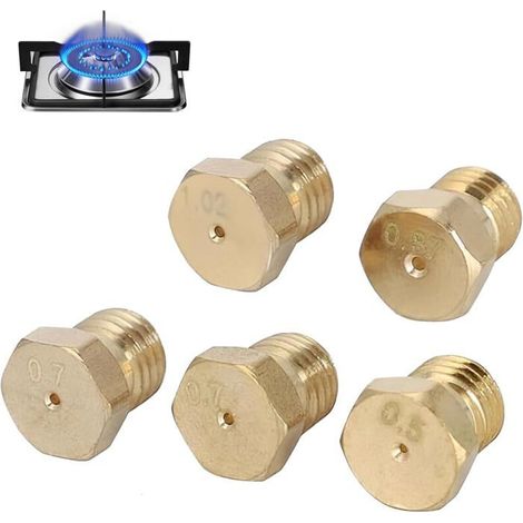 Kit de conversion butane/propane avec 5 injecteurs de gaz universels en laiton M6x0,75 pour réchaud et camping (1/5)