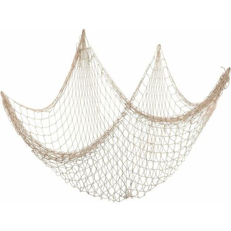 Filet De Pêche - Coton Naturel - 200 x 150 cm - Décor Murale Style Méditerranéen - Pour Salon Salle De Bain Jardin Fête Thème Mer - 1 Pièce