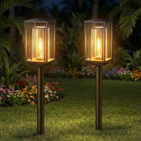 Lot de 2 lampes solaires d'extérieur modernes pour jardin, lampes solaires modernes avec tungstène blanc chaud, étanchéité IP65, pour balcon, terrasse, pelouse, cour, extérieur (1/5)