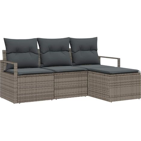 Sofa Set with Cushion with Storage 4 pcs Grey Poly Rattan vidaXL