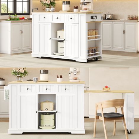 Isola cucina mobile, carrello da cucina con tavolo da pranzo allungabile, tavolo bar estraibile, 7 ruote, ripiani portaoggetti, ripiani regolabili, 138 (213) x 55 x 93 cm (1/5)
