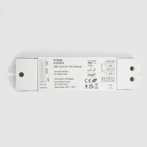 Interruttore Wi-Fi Regolatore 0/1-10V 2 Canali Compatibile con Telecomando RF e Pulsante  Bianco