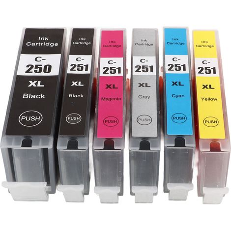 Cartouche d'encre multi-couleurs 250-251, rechange jet d'encre, accessoires d'imprimante pour PIXMA 6 teintes (BK BK C M Y GY) (1/5)