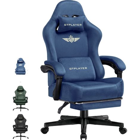 Chaise de bureau ergonomique, tissu respirant, dossier réglable, Bleu (1/2)