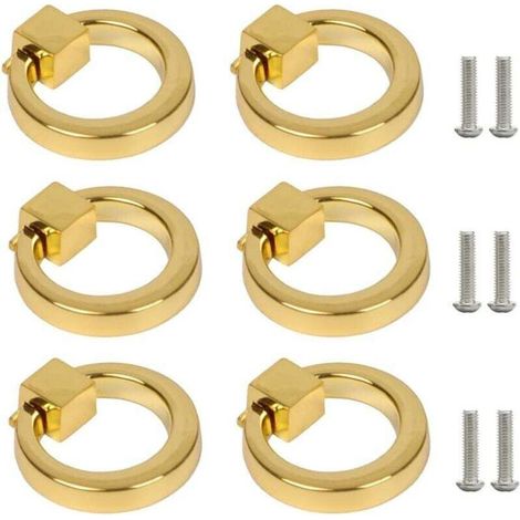 Lot de 6 poignées de meubles dorées, poignées de tiroir, poignées d'armoire de cuisine, poignées de commode, style moderne, avec vis (1/4)