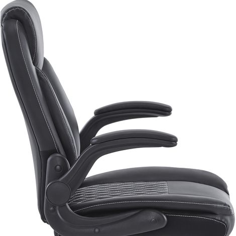 Sedia da ufficio ergonomica in pelle nera con braccioli ribaltabili e altezza regolabile MODENUIT