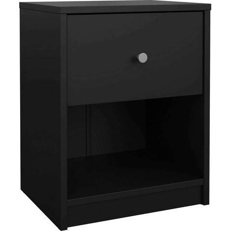 Dmora Nachttisch mit einer Schublade, Farbe schwarz, 37,9 x 48,4 x 30,1 cm