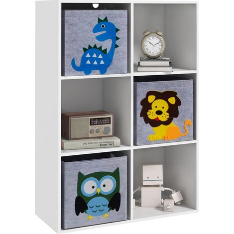 Rangement optimal : meuble étagère bibliothèque 6 cases avec 3 bacs tissu animaux pour chambre enfant blanc (1/5)
