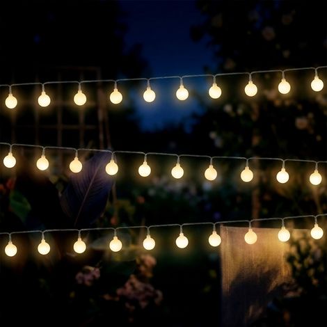 LED Lichterkette 290 cm für Außen und Innen 30 mini Kugeln mit Timer – warm weiß - Kugellichterkette batteriebetrieben mit 8 Funktionen