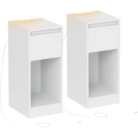 ORION91oficial® - PACK x 2  Mesitas de Noche Estrecha  Regleta de Enchufe  Estación d Carga  Mesa Auxiliar  Iluminación LED  1 Puerto USB-A  1 Puerto USB-C  Cajón  Compartimento  Habitación (1/5)