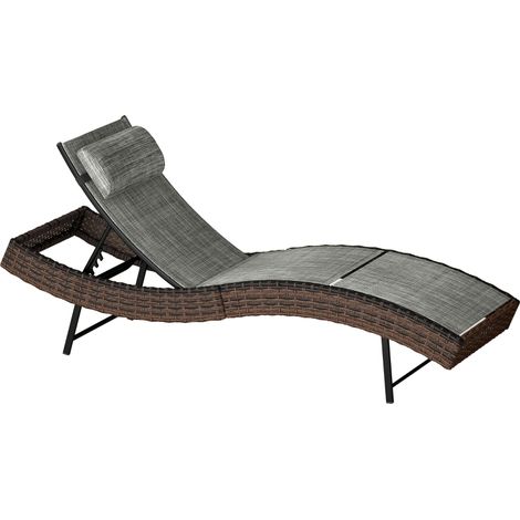 Chaise Longue de Jardin en Rotin Forme S, Coussins Réglables 5 Positions, 60 x 198 x 44 cm, Marron (1/5)