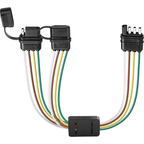 CCYKXA 4 Way Trailer Flat Y Splitter Adapter 4 Pin Male to Dual Female Socket with Dust Cap Harness Adapter for Tailgate LED Light Bar (1/4)