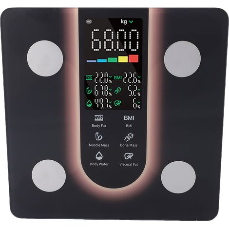 Balance connectée Bluetooth avec grand écran LED, synchronisation avec une application pour un suivi précis de votre santé à domicile (noire). (1/5)