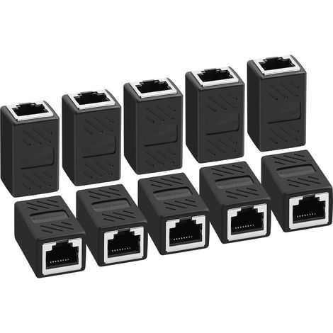 Coupleur RJ45, Ethernet Raccord, Coupleur RJ45 Femelle vers Femelle LAN Rallonge Connecteur Adaptateur,Connecteur Cat7,Cat6,Cat5,Cat5e, Compatible Câbles Réseau Femelle Vers Femelle(Noir,10PCS) (1/5)