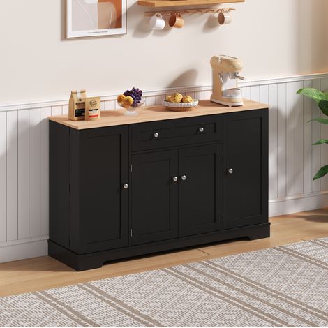Buffet de cuisine 138 cm avec tiroir, portes et étagères réglables, noir HAVRYA (1/5)