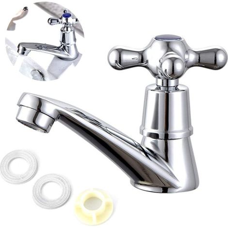 Einzel-Kaltwasserhahn – Wasserfallarmatur für Waschbecken – Chrom-Finish – Geeignet für Badezimmer- und Küchenwaschbecken – 12,5 x 8,8 x 7 cm (1/5)