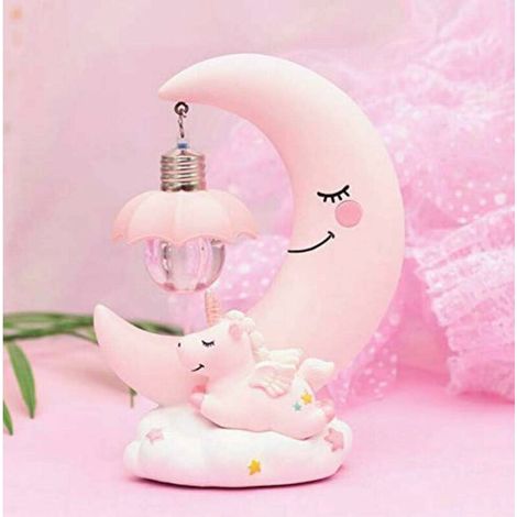 LED Veilleuse Résine Lune Licorne Dessin Animé Bébé Lampe de Chevet Enfants Enfant Fille Jouet Cadeau De Noël Décoration de Chambre Enfant (Rose) (1/5)