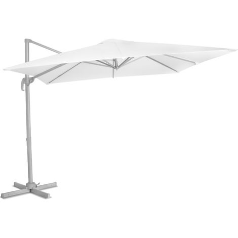 VONROC Freitragender Premium Sonnenschirm Pisogne 300x300cm – Robuster Sonnenschirm – Um 360° drehbar – Neigbar – UV-beständiges Segeltuch – Weiß – Inklusive Schutzhülle