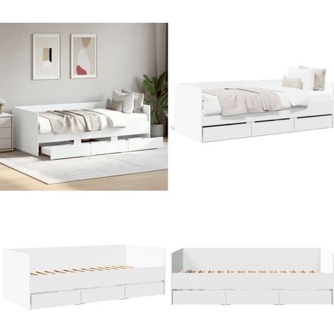 Lit de jour avec tiroirs sans matelas blanc 100x200 cm - Canapé-lit - Tiroirs (1/5)