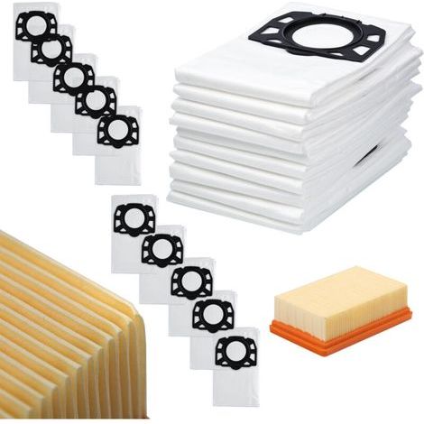 Ensemble de sacs et filtres pour aspirateur WD6, WD4, WD5 et MV4 – 10 sacs en microfibre + filtre 5 couches Pièce de rechange pour Kärcher WD4, WD5, WD6, MV4, MV5 et MV6-AquaForge (1/5)