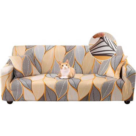 Housse de Canapé Extensible 3 Place Couverture Canapé avec Accoudoirs Moderne Couvre Canapé Elastique Universelle Revêtement de Canapé Housse de Protection,Feuille d'orange (1/5)