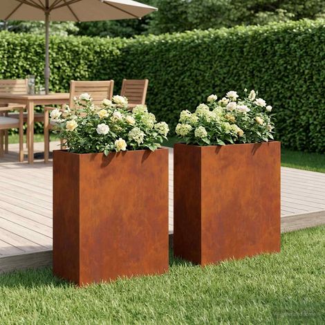 Cache-pot de jardin 2 pc Rouillé 40 x 20 x 50 cm Acier patiné (1/5)