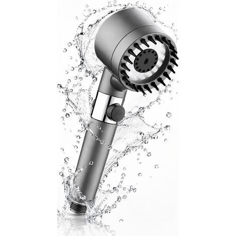 Pommeau de Douche Haute Pression - [ DESIGN MODERNE avec 3 MODES DE JET ] - Douchette pour Douche et Salle de Bain à Économie d’Eau - Douchette Filtrante - Effet Confort - Gris (1/5)