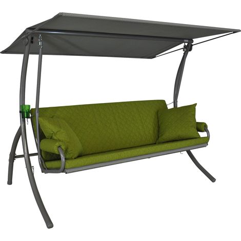 Balancelle de Jardin Elegance Joy, 3 Places, Structure en Acier Galvanisé, Tissu Primetex, avec Auvent Ajustable et Coussins Amovibles, Vert Clair (1/5)