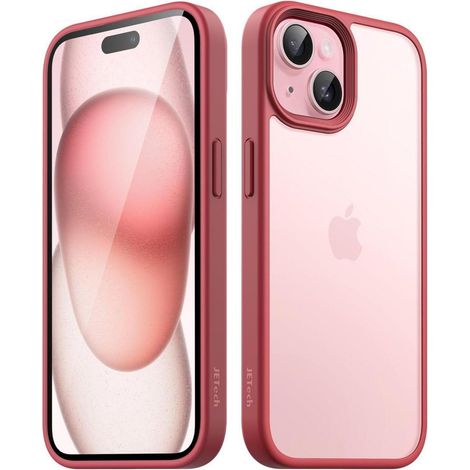 Handyhülle iPhone 15 stoßfest Rückseite anti Fingerabdruck Dunkelrot (1/5)