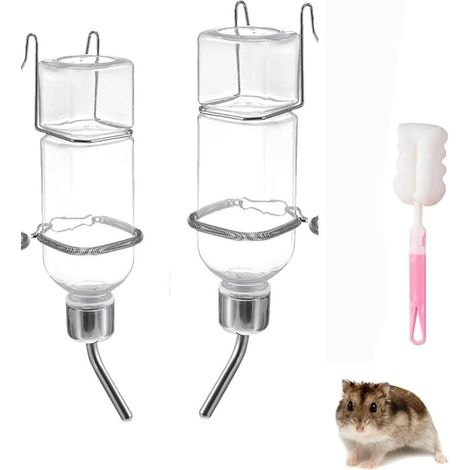 2 x Bottles, Drinker, Automatic Water Dispenser with Stand, Hanging Guinea Pig Feeding Bottle without Drip for Rodents Rabbits – 350 ml + 180 ml (1/5)