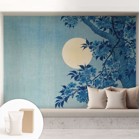 Papier peint intissé mural avec imprimé motifs décoratifs - style contemporain - Colle incluse gratuite Lune fleurie 208x146 cm (1/5)