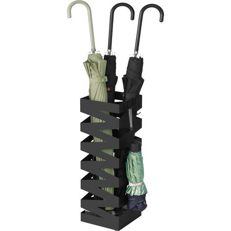 SONGMICS Porta Ombrelli in Metallo, Contenitore per Ombrelli Quadrato con 4 Gancetti e Vaschetta Scolapioggia Rimovibile, 20 x 20 x 49 cm, Nero LUC017B01 (1/5)
