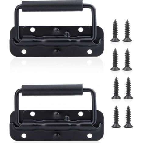 QORVA-Poignée Pliante à Ressort, 2Pcs Poignée de Caisse Pliantes 120mm avec Vis, Poignée de Boîte Pliable de Remplacement pour Caisses, Portes, Boîtes à Outils de Caisse