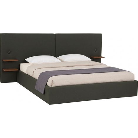 Lit-coffre complet avec tablettes et ports USB intégrés Lukas 160x200cm Tissu Vert (1/5)