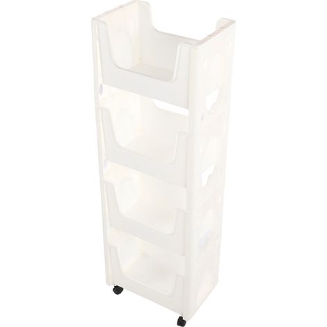Chariot de rangement mobile grande capacité, épais, avec roulettes verrouillables, pour livres, jouets, flacons d'épices, 4 niveaux, blanc (1/5)
